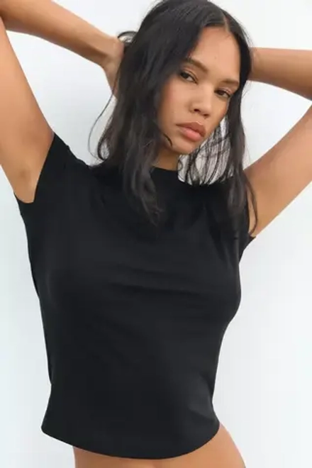 ZARA ТОП С ВЫСОКИМ ВОРОТНИКОМ, ЧЕРНЫЙ