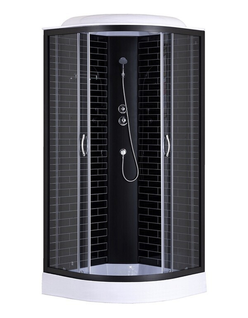 CS-66100-13GB 100*100*215 Душевая кабина (низкий поддон 13см черный кирпич прозрач стекло 4 мм