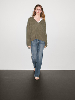 Massimo Dutti Свитер из 100% кашемира объемного кроя, зеленый