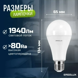 Светодиодная лампочка 6500K E27 / Ergolux / LED, 20Вт