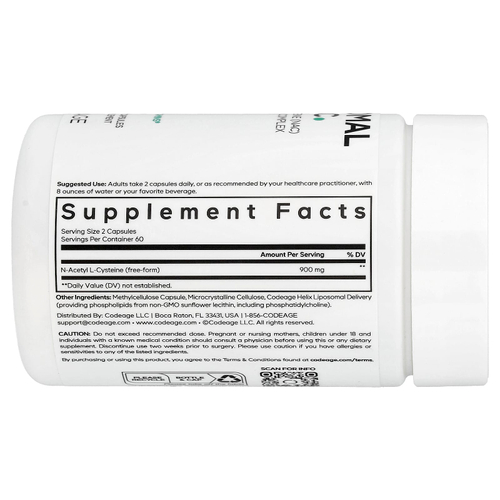 Codeage, липосомальный NAC, 120 растительных капсул (450 мг в 1 капсуле)