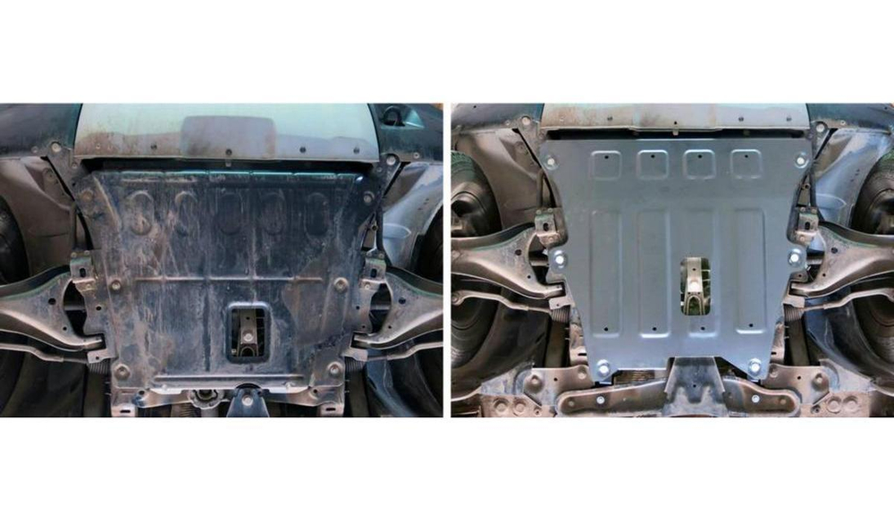 Защита картера и КПП Rival для Nissan Terrano III (V - 1.6; 2.0) 2014-2016/Renault Duster I (V - 1.5D; 1.6; 2.0) 2010-2015, штампованная, алюминий 4 мм, с крепежом, 333.4702.1