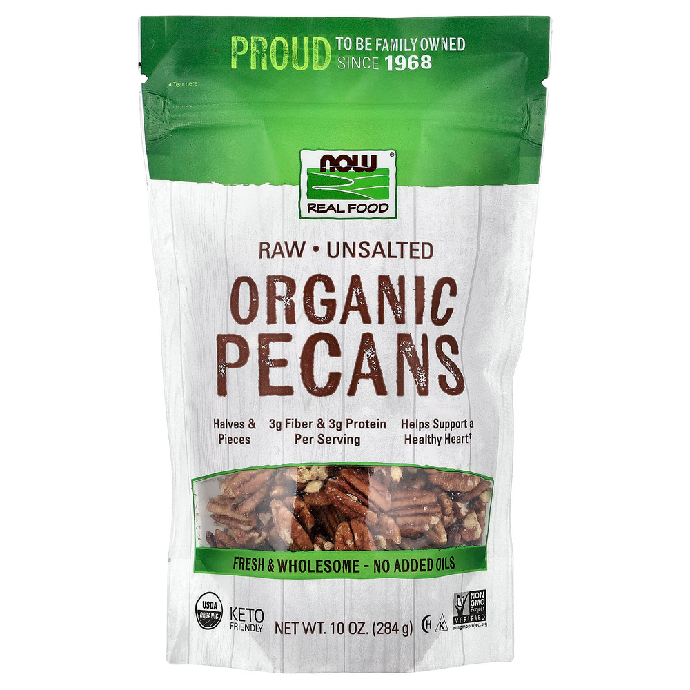 NOW Foods, Органический сырой пекан, несоленый, 284 г (10 унций)