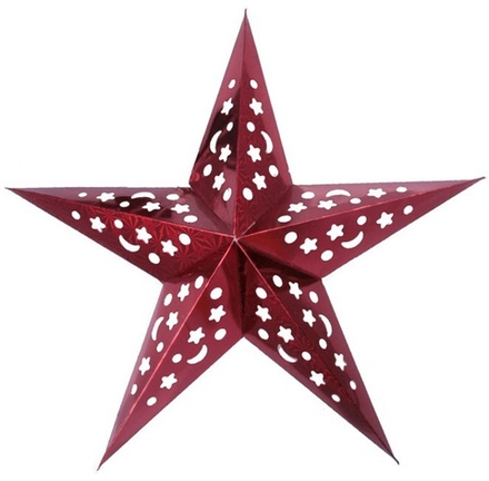 Бумажная звезда, 30 см, 5-конечная, голографическая, Красный