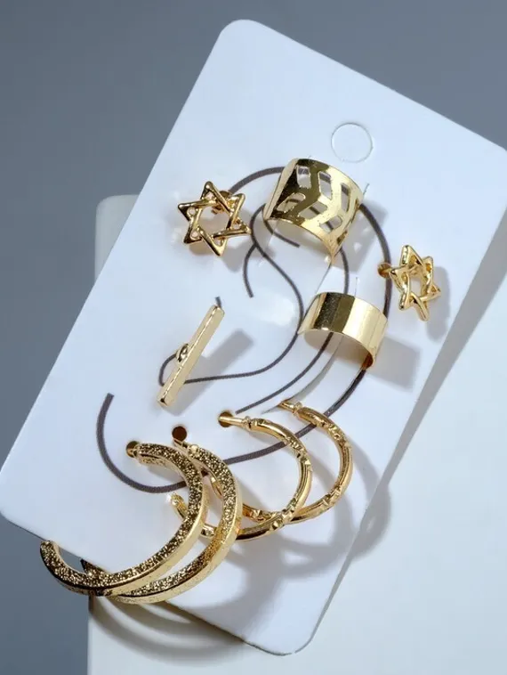 Серьги "Каффы" звезда, цвет золото, набор 9 шт