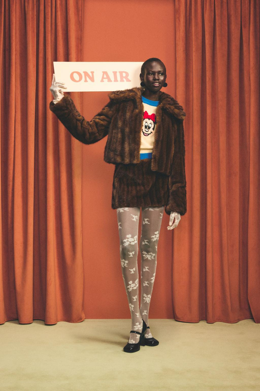 ZARA HARRY LAMBERT X DISNEY КОЛГОТКИ ЦВЕТОЧНЫМ КРУЖЕВОМ, ЭКРЮ