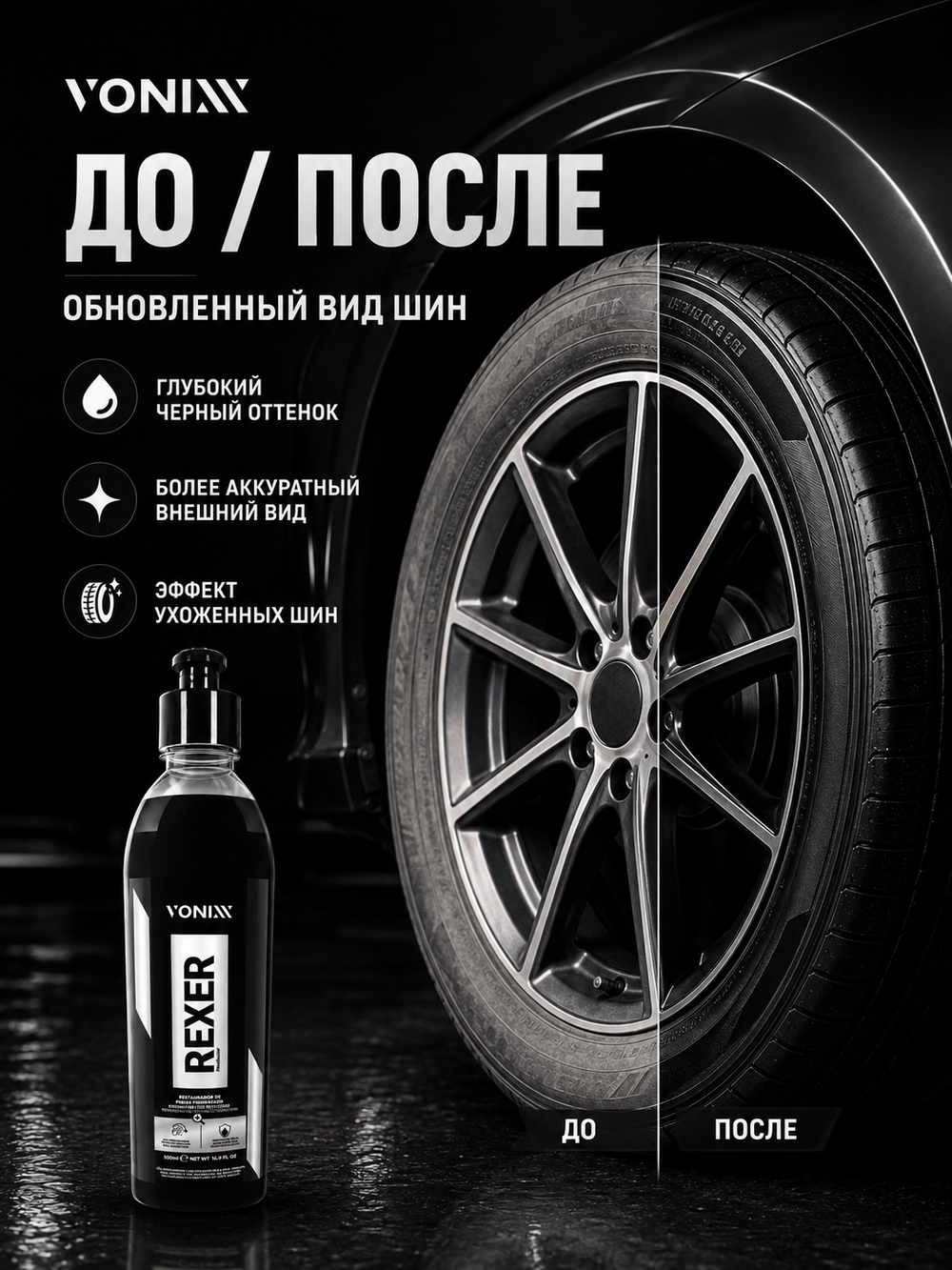 Vonixx Пигментированный чернитель, восстановитель шин REXER, 500 мл