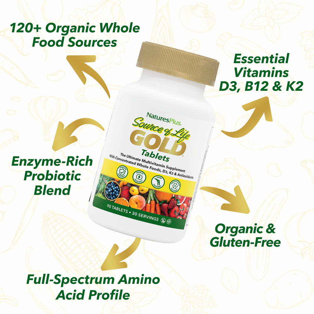 NaturesPlus, Source of Life Gold, The Ultimate Multi-Vitamin Supplement, 90 таблеток