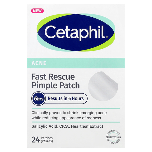 Cetaphil, Fast Rescue, патч от прыщей, для чувствительной кожи, 24 патча (2 размера)