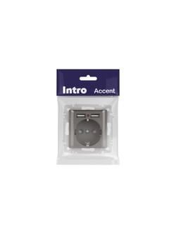 Розетка 1-м СП Accent 6-410-09 16А IP20 250В P+E Schuko + 2хUSB защ. шторки титан Intro Б0063711