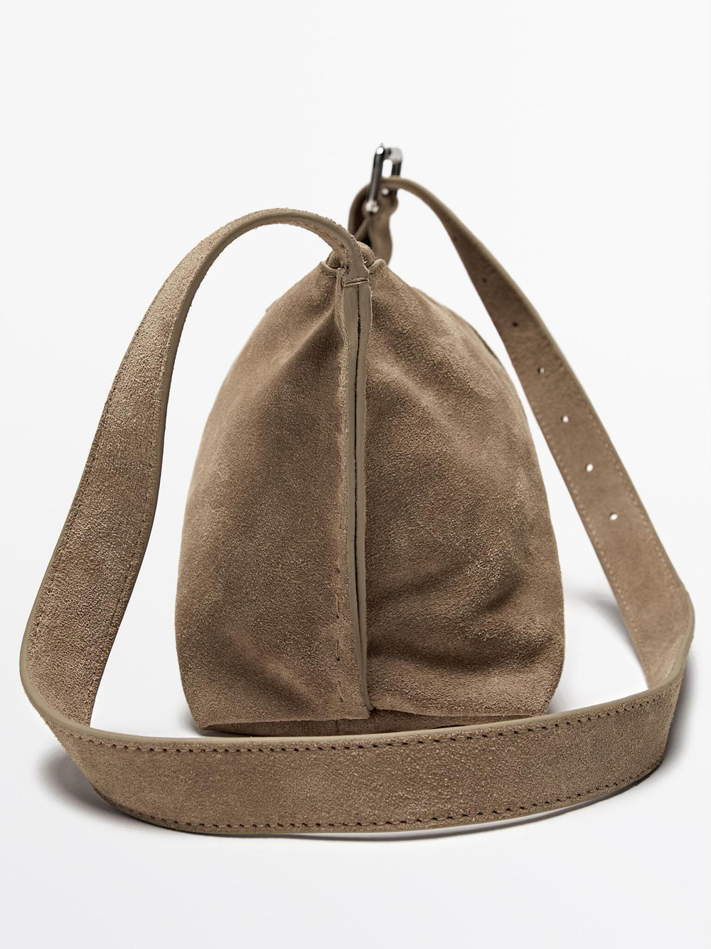 Massimo Dutti Маленькая сумка через плечо из замши и кожи, песочный