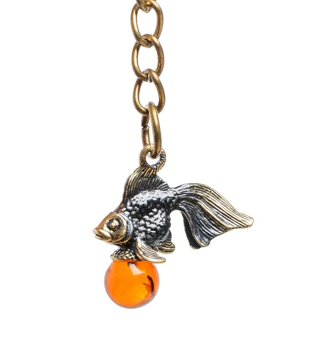 AM-1370 Брелок «Золотая рыбка» (латунь, янтарь)
