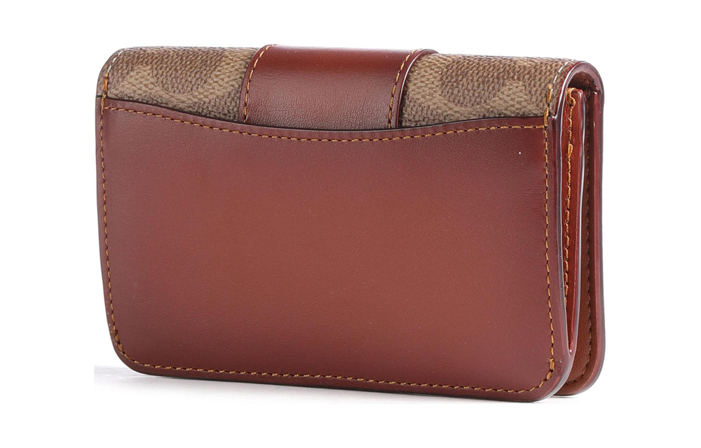 COACH Card Case Coated Canvas With Leather Wallet Women"s Brown Yellow Rusty