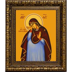 Непраздная Богородица. Икона беременной Божией матери на льняном холсте.