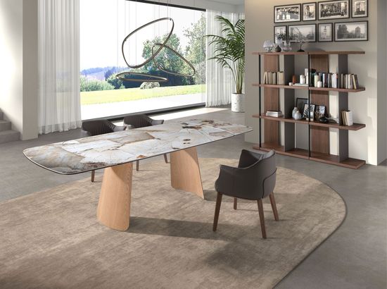 Раздвижной обеденный стол 1203 с столешницей из керамики  и основанием из шпона дуба