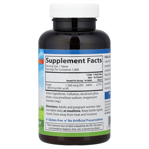 Carlson, Folic Acid, 800 mcg, 1,000 Vegetarian Tablets