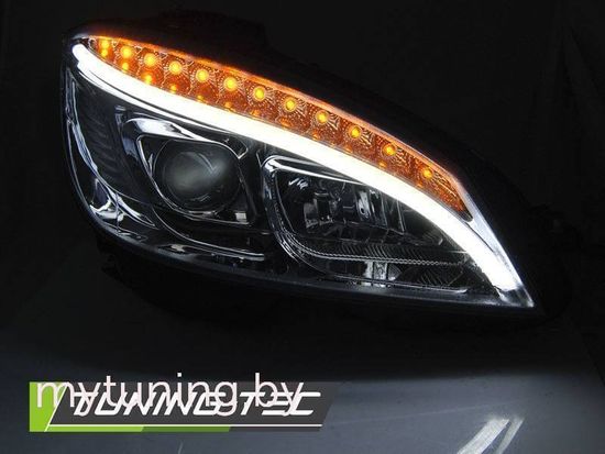 Передние фары Tube Light для Mercedes C-Class W204 (07-10) Dynamic Chrome W222 Look
