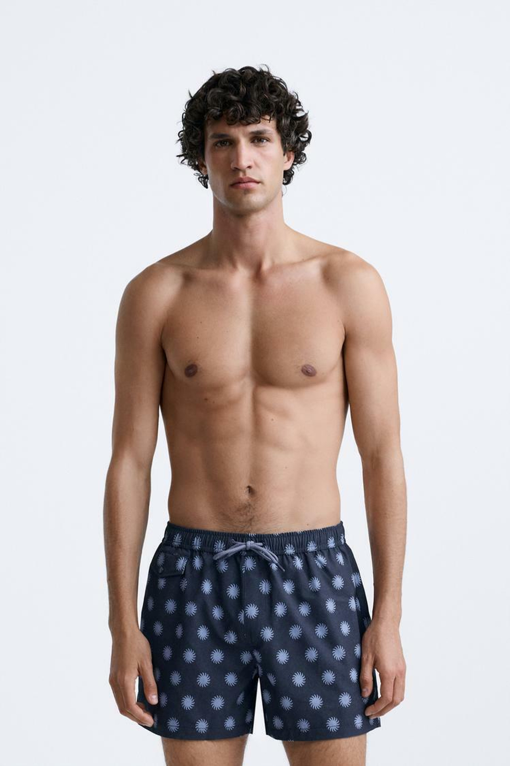 ZARA ПЛАВКИ С ПРИНТОМ СОЛНЦА, СИНИЙ / СЕРЫЙ