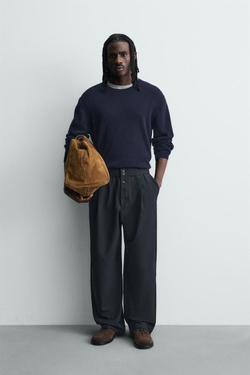 ZARA БРЮКИ RELAXED FIT В ТОНКУЮ ПОЛОСКУ, МОРСКОЙ СИНИЙ