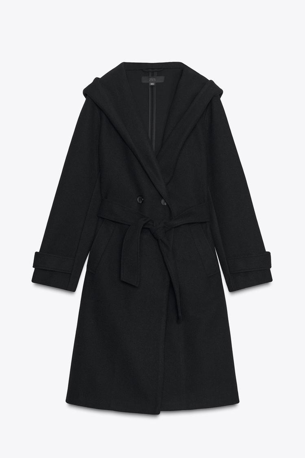 ZARA МЯГКОЕ ПАЛЬТО С КАПЮШОНОМ, ЧЕРНЫЙ