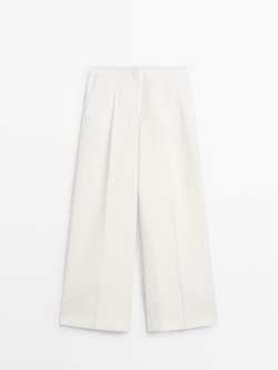 Massimo Dutti Брюки из струящегося льна, экрю