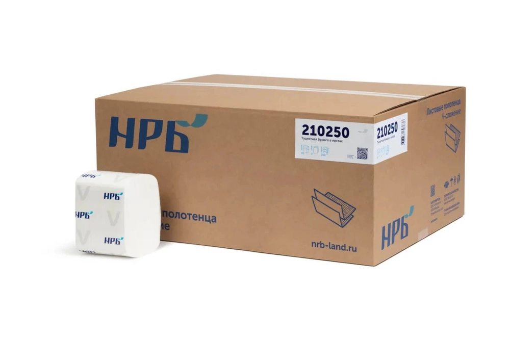 Туалетная бумага листовая НРБ ТБ 2-250 2 слоя, 40 м, лист (10.5x21см), 250 листов, белая