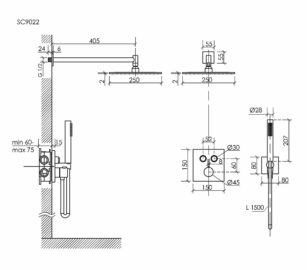 Душевая система Sancos Linn SC9022MB черный матовый