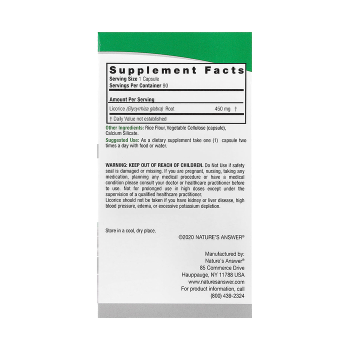 Корень солодки, Licorice Root, Nature's Answer, 90 вегетарианских капсул 2