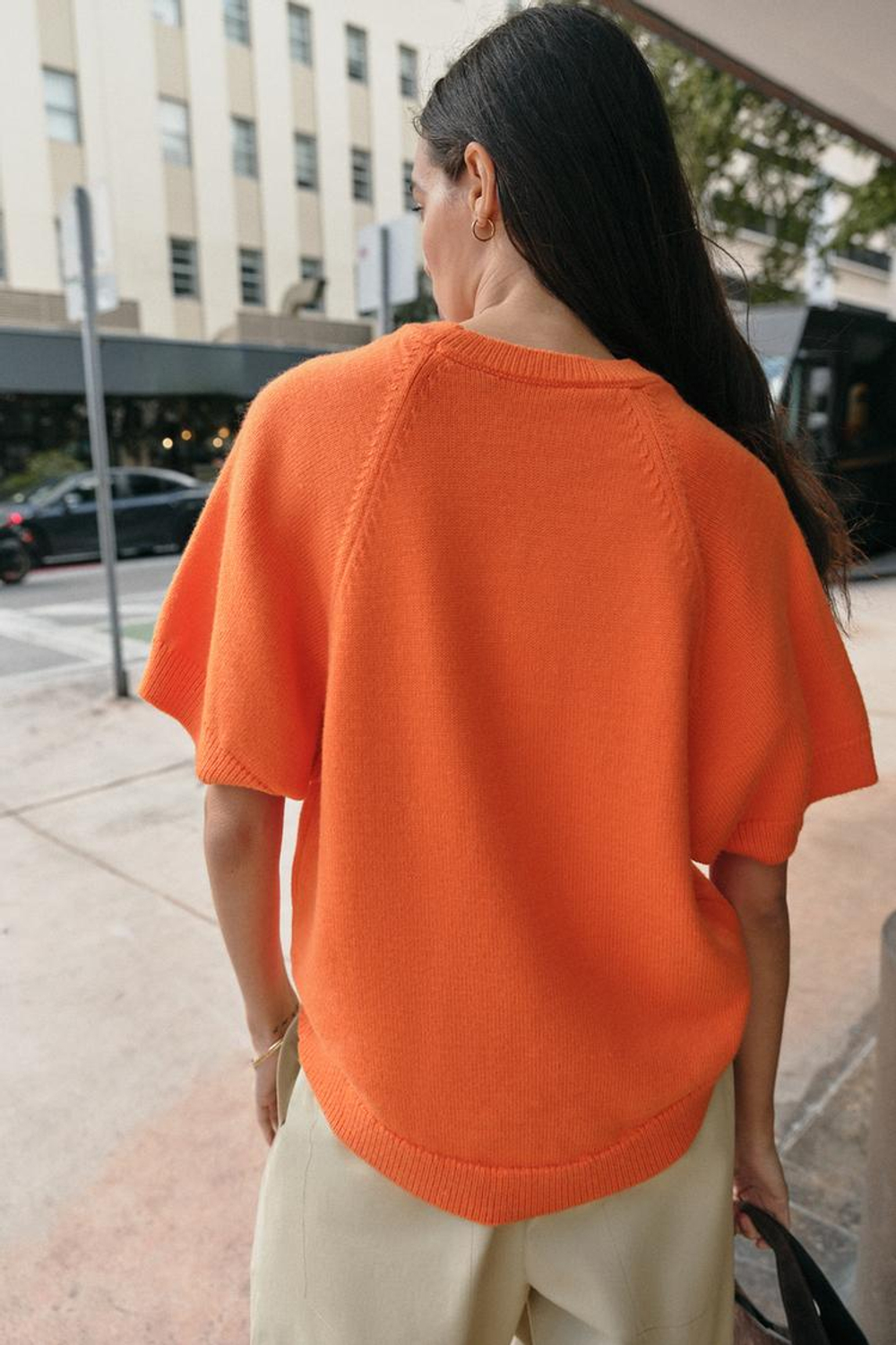 ZARA СВИТЕР ИЗ ТРИКОТАЖА С КОРОТКИМИ РУКАВАМИ, ОРАНЖЕВЫЙ