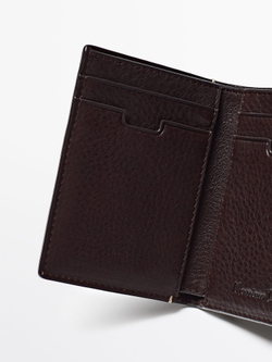 Massimo Dutti Вертикальный кошелек из кожи, коричневый