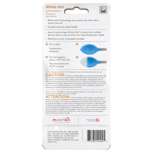 Munchkin, White Hot®, защитные ложки с ручкой из нержавеющей стали, от 3 месяцев, 4 шт.