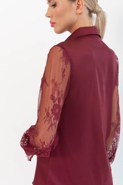 Блуза бордо с кружевом из шелка