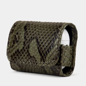 Чехол-держатель для наушников AirPods Pro 2 Grand из натуральной кожи питона, зеленого цвета