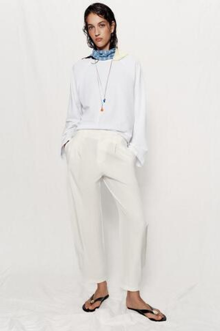 ZARA БРЮКИ PAPERBAG GLOBO, ЭКРЮ
