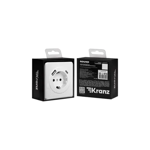 Розетка ROUND 1-ая с/з с/у з/ш 16А с USB A+C быстрой зарядки 5В/3А перламутр KRANZ