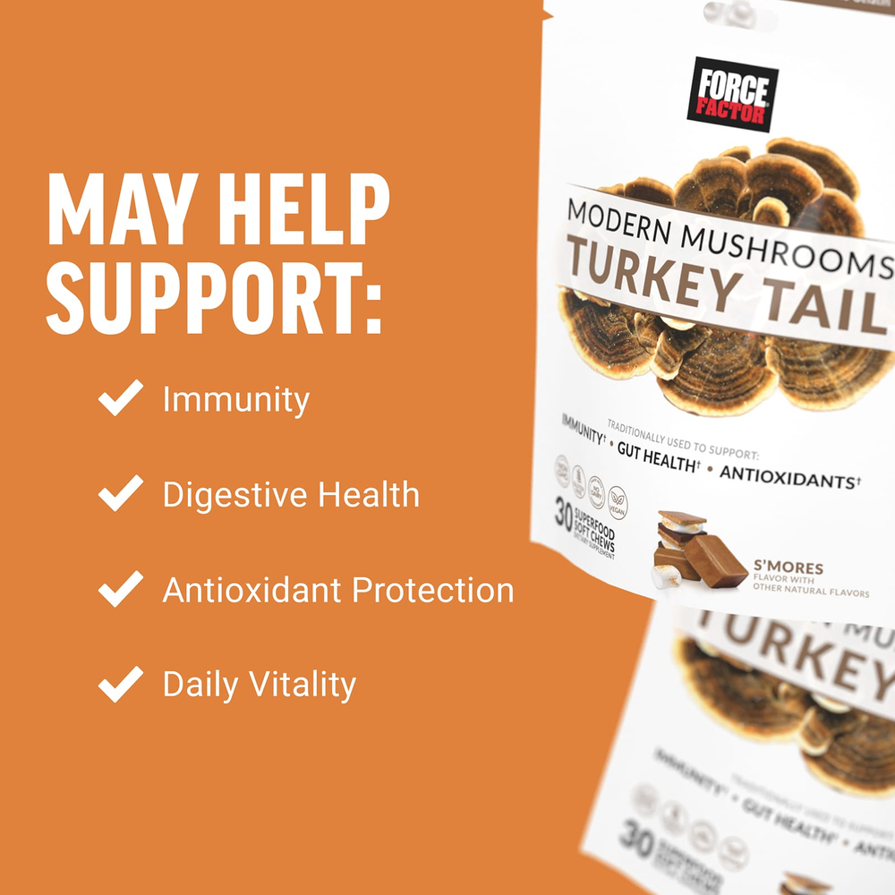 Force Factor, Modern Mushrooms ™, индейский хвост, смора, 300 мг, 30 мягких жевательных таблеток