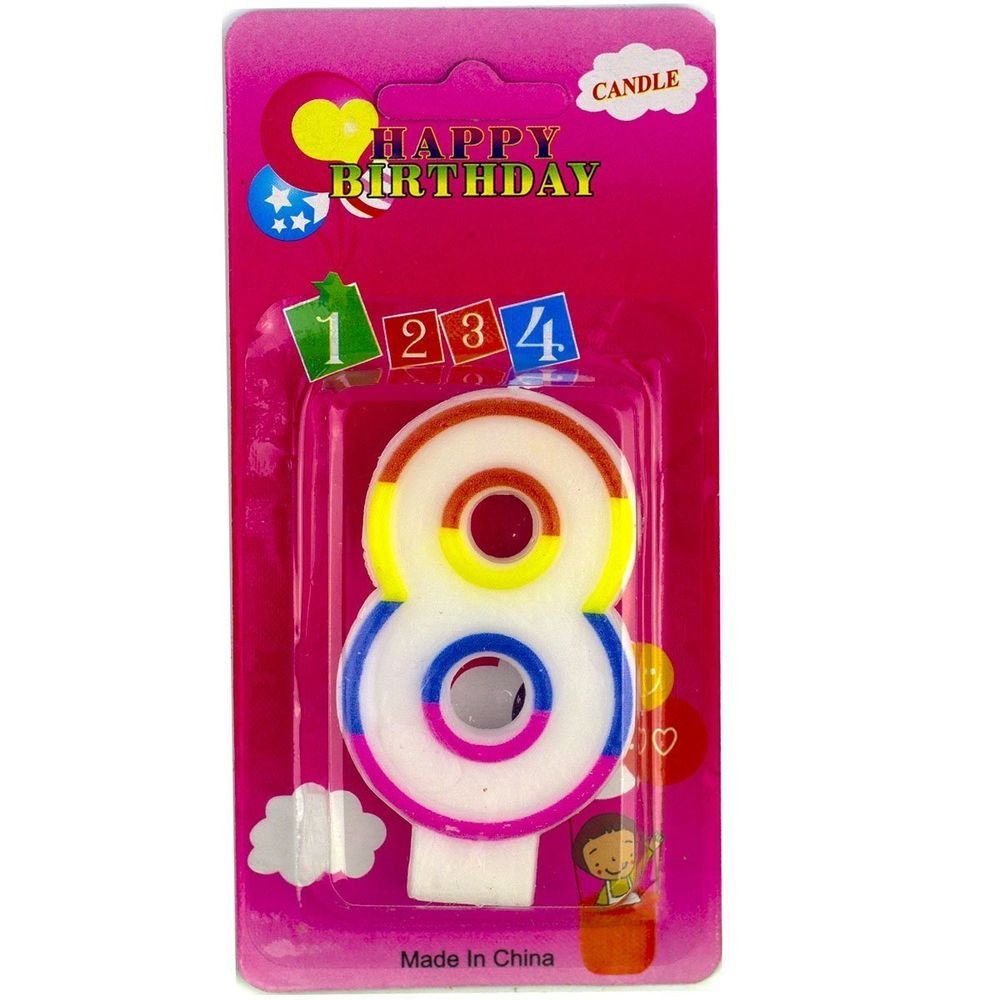 Свеча для торта с держателем Alingar, 7,0 см, "Цифра 8", белый цвет, цветная окантовка, блистер с европодвесом Свеча для торта с держателем Alingar, 7,0 см, "Цифра 8", белый цвет, цветная окантовка, блистер с европодвесом