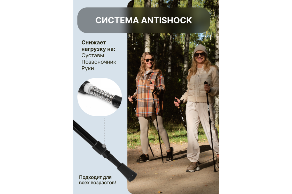 Палки для скандинавской ходьбы Roadlike Protect с антишоком, Flip-Lock Белый