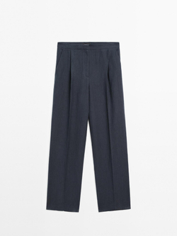 Massimo Dutti Брюки из смесового льна в тонкую полоску, темно-синий