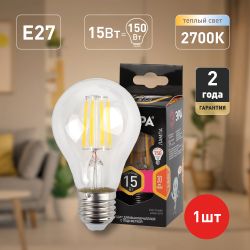 Лампа светодиодная ЭРА F-LED A60-15W-827-E27 15Вт филамент груша теплый белый свет E27
