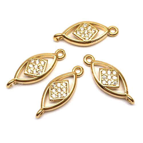 Коннектор с фианитами 17х6 мм, позолота