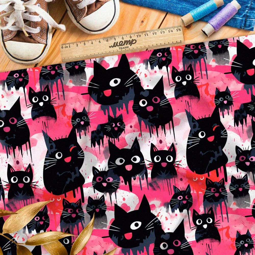 Ткань Барби забавные кошачьи мордочки