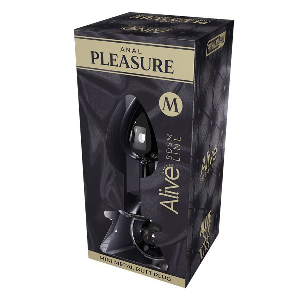 Серебристая анальная втулка с черным кристаллом Mini Metal Butt Plug Size M - 8 см. (Цвет: серебристый)