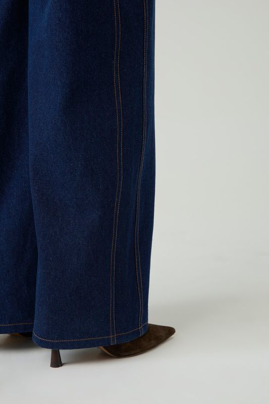 Джинсы Wide leg со вставками, темно-синий