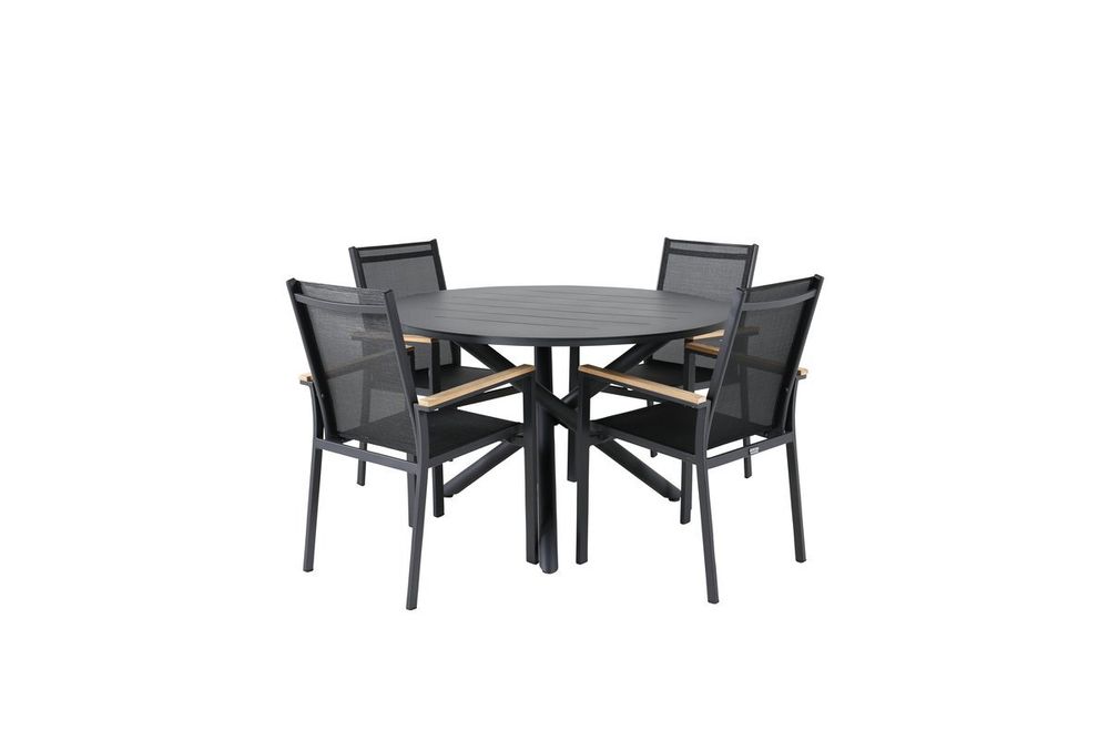 Timra AL-N, комплект обеденной мебели антрацит/натуральный, алюминий/тик