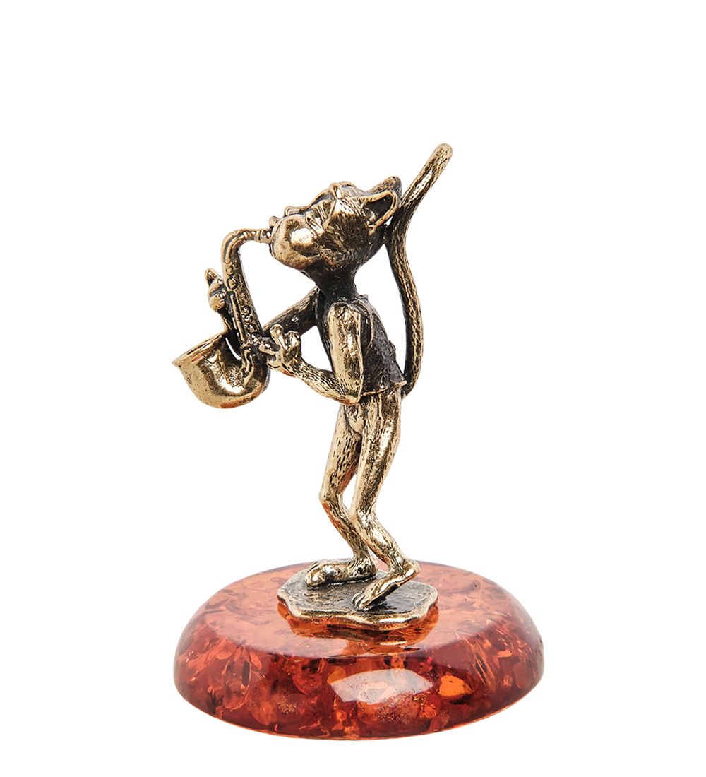 AM-1039 Фигурка «Кот с саксофоном» (латунь, янтарь)