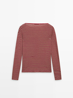 Massimo Dutti Футболка в полоску с длинными рукавами, красный
