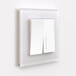 Выключатель двухклавишный проходной с подсветкой (белый матовый)