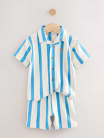 Рубашка с коротким рукавом и шорты в комплекте для мальчика Next E63-609, Синий, Кремовый