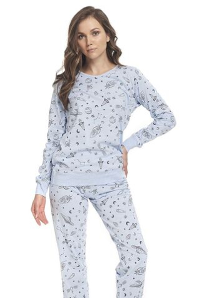 Пижама с длинными рукавами и космическим принтом (Размер: L) (Цвет: нежно-голубой)
